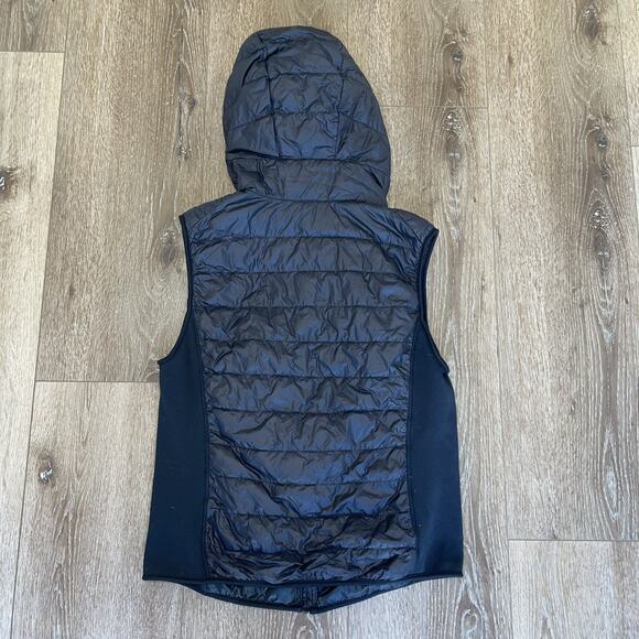 Uniqlo Down Puffer Vest Womens L Black Hooded Full Zip Pockets Light Weight Pack - Picture 2 of 11